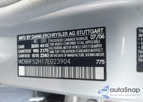 2007 Mercedes-Benz C 230 Sport из США, поврежденный, VIN WDBRF52H17E023904